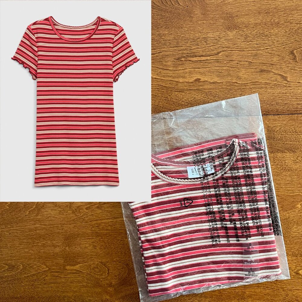 Gap Kids ribbed pink stripe tee S 6-7 NWT